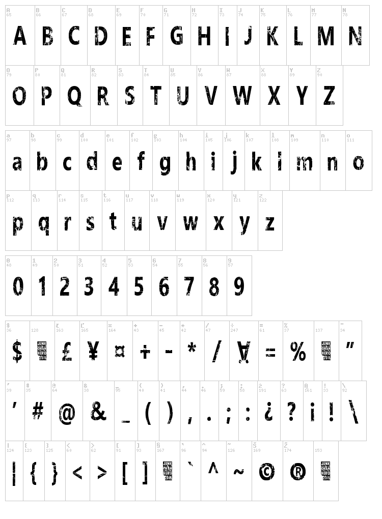 White funky rabbit font map